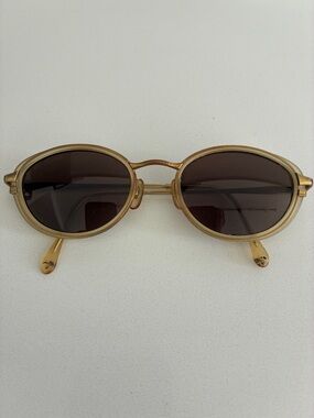 Vintage 90s Calvin Klein-Gold Frame Oval Sunglasses with Brown Lenses